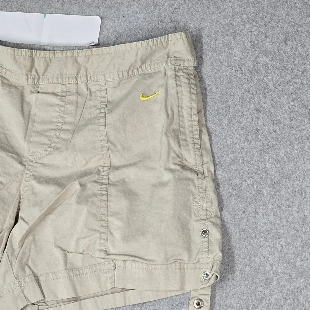 VINTAGE Nike Women Shorts M Beige Embroidered Cargo Mini Swoosh Embroidered